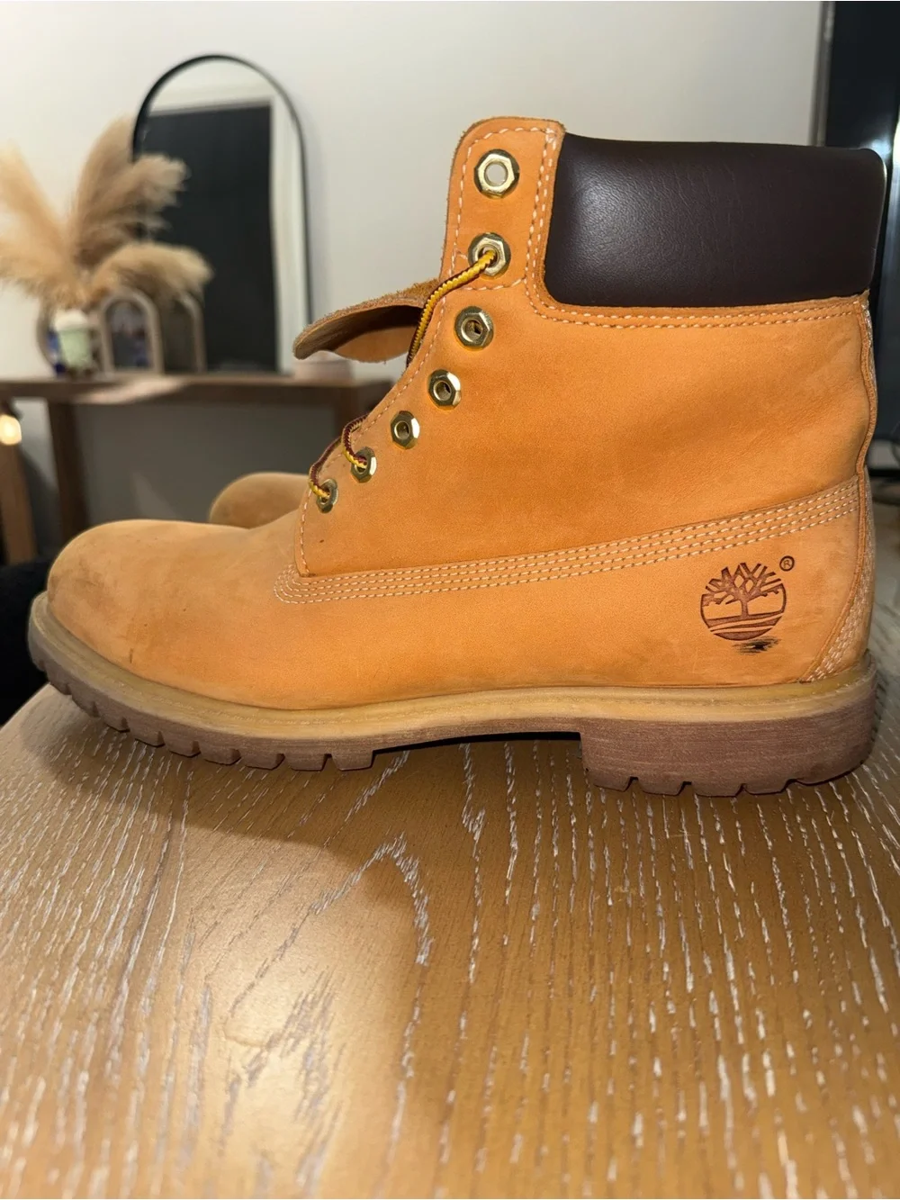 Timberland Men's Tan/Nubuck Work Boots with Dark Collar